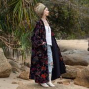 Plus Size Velvet Kimono Duster: Midnight Flora Boho Robe - Harper Jade - Image 8