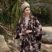 Velvet Kimono Robe: Antique Rose Floral Duster, Reversible Boho Coat - Harper Jade - Image 4