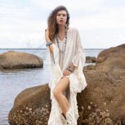 Lunar Glow Mesh Kaftan Dress: Boho Beach Cover-Up | Sheer Cardigan | Flowing Versatile Style | Bold Flirtatious | Ondine by ZinniaPearl - Image 4