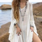 Lunar Glow Mesh Kaftan Dress: Boho Beach Cover-Up | Sheer Cardigan | Flowing Versatile Style | Bold Flirtatious | Ondine by ZinniaPearl - Image 6