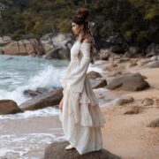 Boho Off-Shoulder Wedding Dress: Opal Cream Cotton Maxi Gown - Lucia - Image 2