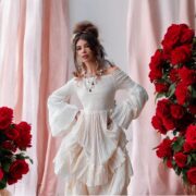 Boho Off-Shoulder Wedding Dress: Opal Cream Cotton Maxi Gown - Lucia - Image 8