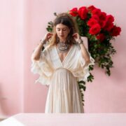 Plus Size Boho Wedding Dress: Ivory Cotton Maxi Gown, Deep V-Neck - Beata - Image 10