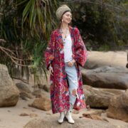 Floral Velvet Kimono Duster: Boho Chic Cotton Jacket - Mai - Image 7