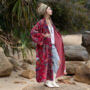 Floral Velvet Kimono Duster: Boho Chic Cotton Jacket - Mai - Image 8