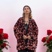 Garnet Rose Velvet Kimono Robe: Boho Floral Cotton Jacket - Mei - Image 8