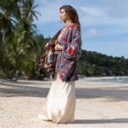 Floral Velvet Kimono Robe: Boho Chic Cotton Jacket, Handmade - Mei - Image 2