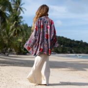 Floral Velvet Kimono Robe: Boho Chic Cotton Jacket, Handmade - Mei - Image 3