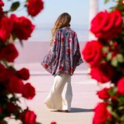 Floral Velvet Kimono Robe: Boho Chic Cotton Jacket, Handmade - Mei - Image 7