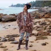 Floral Velvet Kimono Robe: Boho Chic Cotton Jacket, Handmade - Mei - Image 9