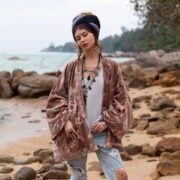 Floral Velvet Kimono Robe: Boho Chic Cotton Jacket, Handmade - Mei - Image 10
