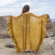 Marigold Sunset Mesh Kaftan Dress - Boho Beach Cover-Up | Sheer Cardigan | Flowy, Versatile, Bold, Flirtatious Style | Ondine by ZinniaPearl - Image 3