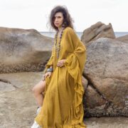Marigold Sunset Mesh Kaftan Dress - Boho Beach Cover-Up | Sheer Cardigan | Flowy, Versatile, Bold, Flirtatious Style | Ondine by ZinniaPearl - Image 5
