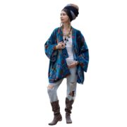 Azure Bloom Velvet Kimono Robe: Reversible Floral Cotton-Lined Jacket - Mei - Image 9