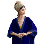 Plus Size Velvet Kimono: Royal Sapphire Lace Duster Robe - Misty - Image 10