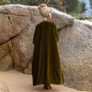Plus Size Velvet Kimono Duster: Handmade Boho Lace Robe - Moss Green - Misty - Image 3