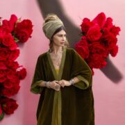 Plus Size Velvet Kimono Duster: Handmade Boho Lace Robe - Moss Green - Misty - Image 8