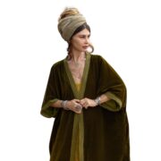 Plus Size Velvet Kimono Duster: Handmade Boho Lace Robe - Moss Green - Misty - Image 10