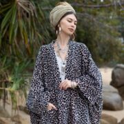 Plus Size Velvet Kimono Duster: Smokey Jaguar Boho Robe - Harper Jade - Image 10