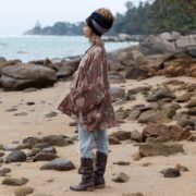 Dusky Rose Velvet Kimono Robe: Floral Boho Jacket - Mei - Image 8