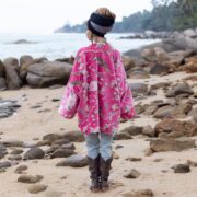 Rosewater Pink Velvet Kimono Robe: Boho Floral Cotton Jacket - Mei - Image 7