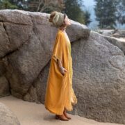 Plus Size Velvet Kimono Duster: Boho Lace Robe - Tuscan Gold - Misty - Image 2