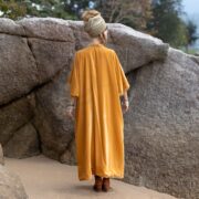 Plus Size Velvet Kimono Duster: Boho Lace Robe - Tuscan Gold - Misty - Image 3