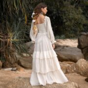 Raw Cotton Boho Wedding Dress: Open Back Tiered Maxi Gown - Stella - Image 3