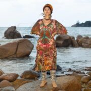 Mystic Tie-Dye Peace Symbol Kaftan Dress – Plus Size Boho Festival Tunic
