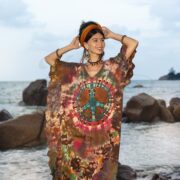 Mystic Tie-Dye Peace Symbol Kaftan Dress – Plus Size Boho Festival Tunic - Image 4