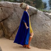 Plus Size Velvet Kimono: Royal Sapphire Lace Duster Robe - Misty - Image 2