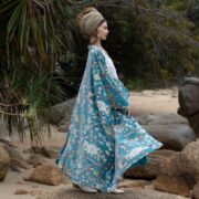 Plus Size Velvet Kimono Duster: Serene Sky Floral Boho Robe - Harper Jade - Image 8