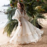 Plus Size Boho Wedding Dress: Ivory Cotton Maxi Gown, Deep V-Neck - Beata - Image 4