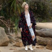 Plus Size Velvet Kimono Duster: Midnight Flora Boho Robe - Harper Jade - Image 7