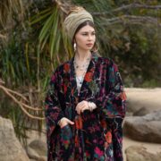 Plus Size Velvet Kimono Duster: Midnight Flora Boho Robe - Harper Jade - Image 10