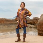 Galaxy Tie-Dye Kimono Top – Gold & Plum Crescent Burst | Plus Size Boho Caftan