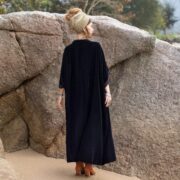 Silky Black Velvet Kimono Duster – Plus Size Boho Lace Maxi Robe | Misty by ZinniaPearl - Image 3