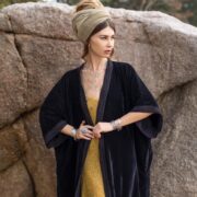 Silky Black Velvet Kimono Duster – Plus Size Boho Lace Maxi Robe | Misty by ZinniaPearl - Image 4