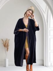 Silky Black Velvet Kimono Duster – Plus Size Boho Lace Maxi Robe | Misty by ZinniaPearl - Image 5