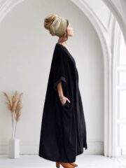 Silky Black Velvet Kimono Duster – Plus Size Boho Lace Maxi Robe | Misty by ZinniaPearl - Image 6