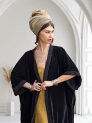 Silky Black Velvet Kimono Duster – Plus Size Boho Lace Maxi Robe | Misty by ZinniaPearl - Image 8