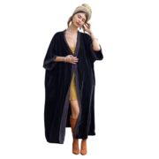 Silky Black Velvet Kimono Duster – Plus Size Boho Lace Maxi Robe | Misty by ZinniaPearl - Image 9
