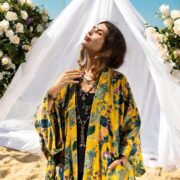 Plus Size Velvet Kimono Duster: Canary Garden Boho Jacket - Harper Jade - Image 8