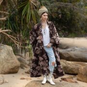 Velvet Kimono Robe: Antique Rose Floral Duster, Reversible Boho Coat - Harper Jade