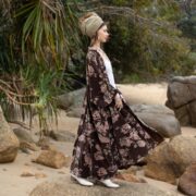 Velvet Kimono Robe: Antique Rose Floral Duster, Reversible Boho Coat - Harper Jade - Image 2