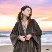Plus Size Velvet Kimono Duster: Boho Chic Antique Moss Wrap - Harper Jade - Image 8