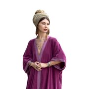 Plus Size Velvet Kimono Duster: Boho Lace Robe, Handmade Jacket - Misty - Image 10