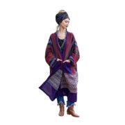 Plus Size Handwoven Gheri Cotton Kimono Duster: Boho Winter Coat - Ivara - Image 9