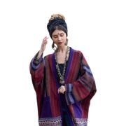 Plus Size Handwoven Gheri Cotton Kimono Duster: Boho Winter Coat - Ivara - Image 10