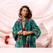 Floral Cotton Velvet Kimono Duster: Long Boho Robe - Mai - Image 8